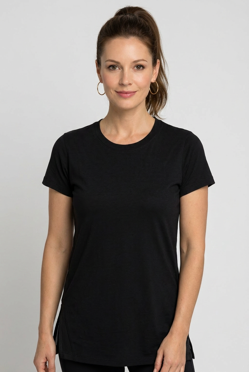 Woman wearing a black Nike t-shirt 