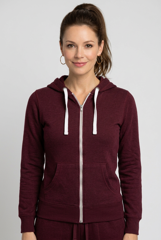 New Look Burgundy Full Zip-Up Hoodie – Size UK-10