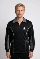 Man wearing a black jacket with gray accents 