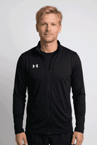 Man wearing Under Armour black front view close-up, size M

