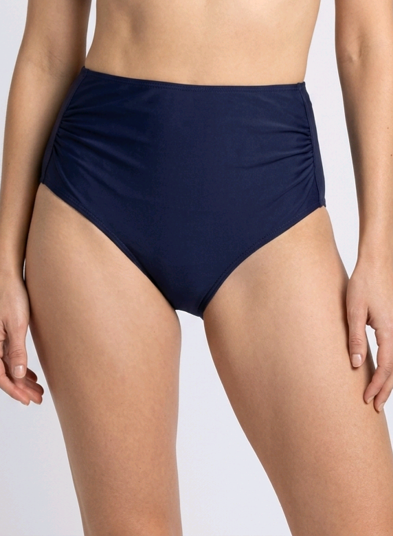 Navy blue high-waisted bikini bottoms