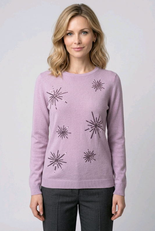 Damart Lilac Embellished Knit Top – Gem Detail – Size - UK-10–12