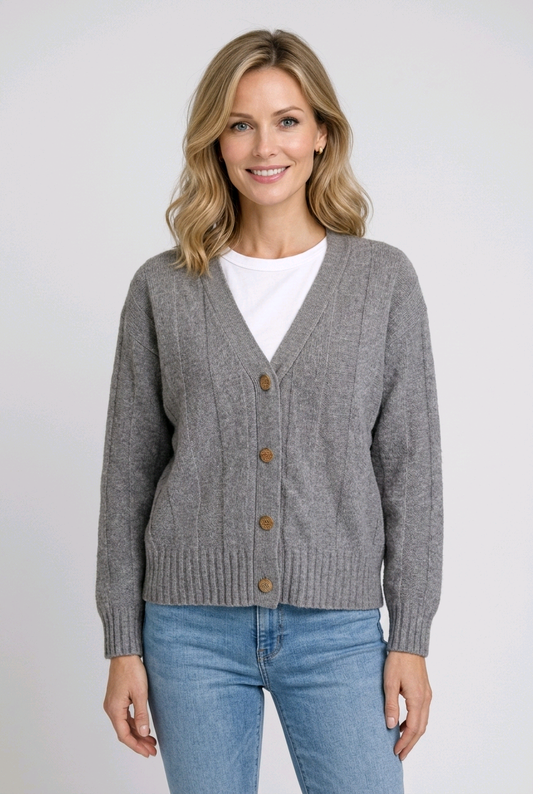 Next Grey Button Cardigan – V-Neck Knit – Size - UK-Medium