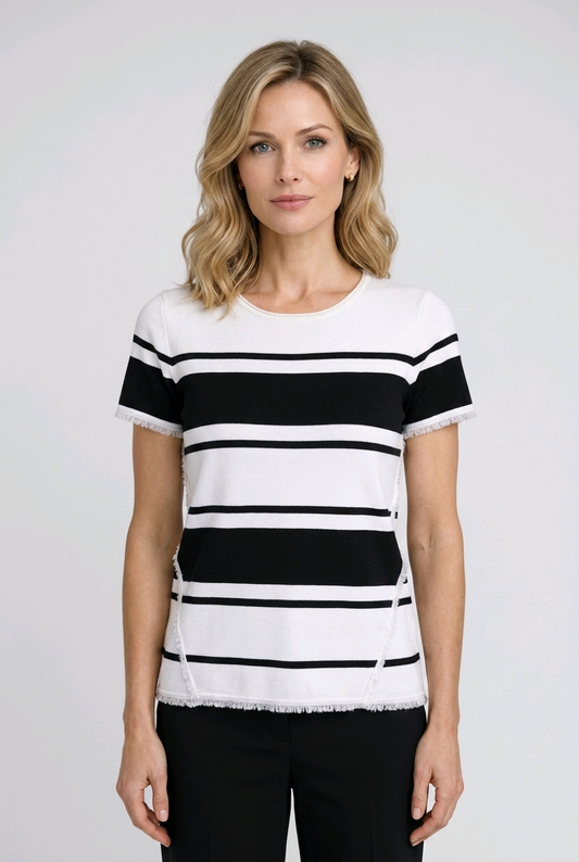 Black & White Striped Knit Top Size -Medium