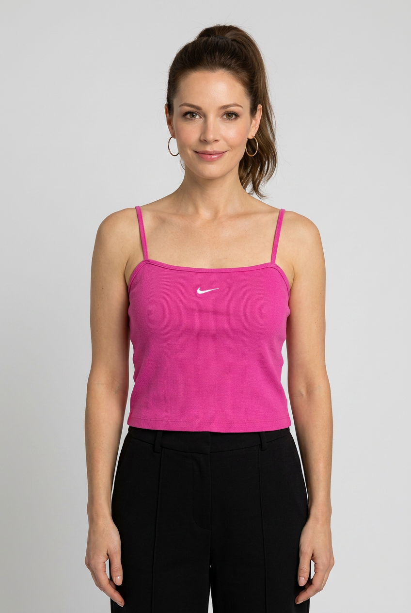 Woman wearing a pink Nike tank top 
