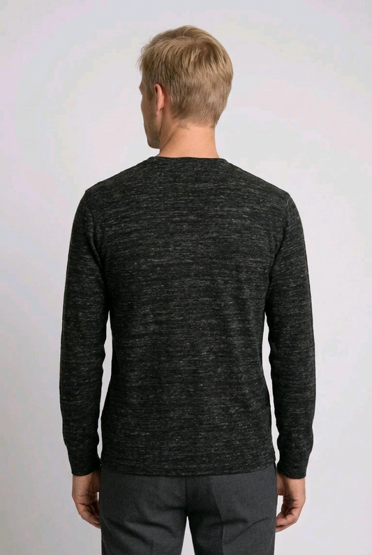 Man wearing a black marl sweatshirt back view