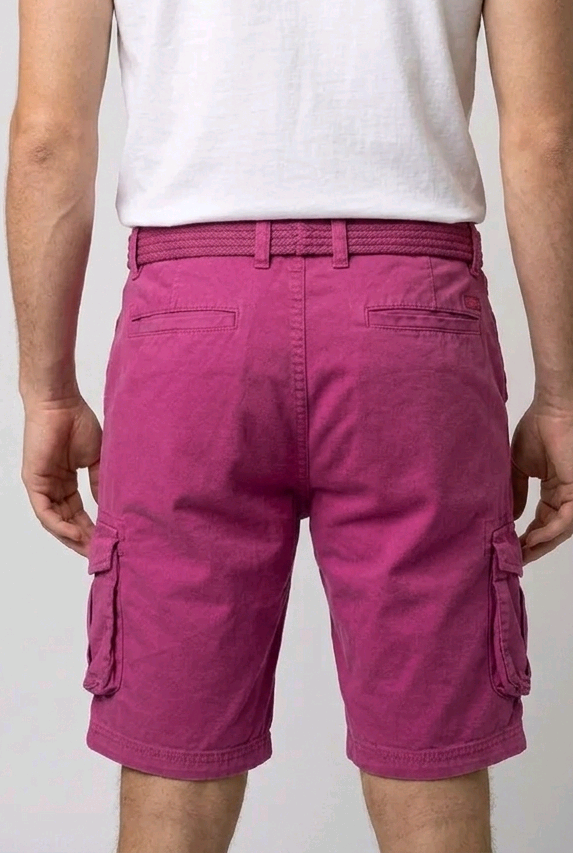 Back view of pink cargo shorts