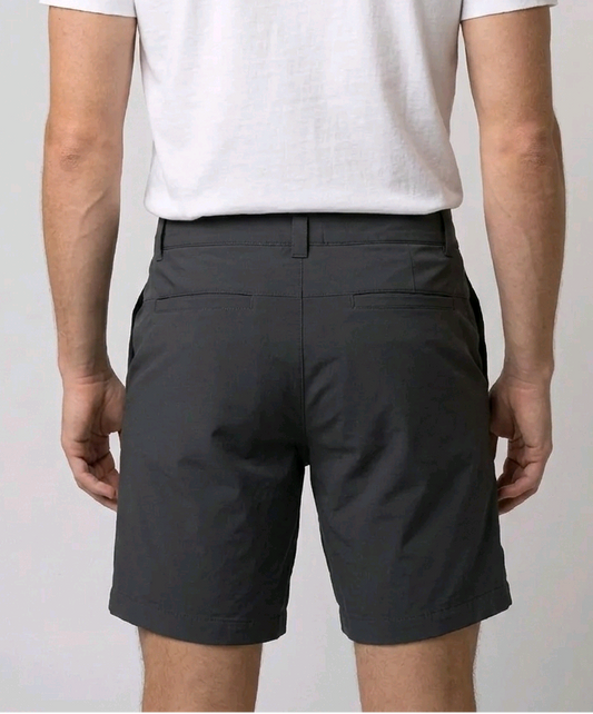  Man wearing a white t-shirt and grey shorts back view