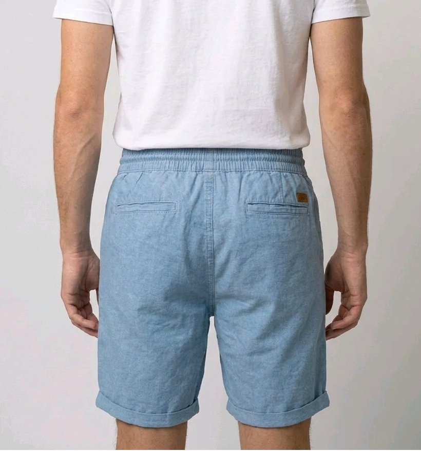  light blue shorts and a white t-shirt 