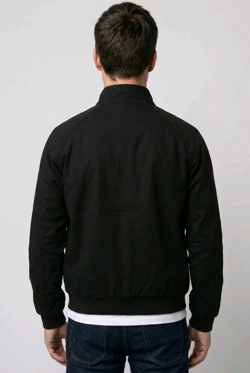 Person wearing a black jacket back view