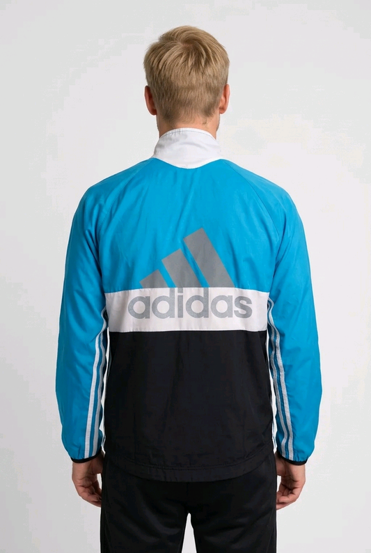  blue and black Adidas windbreaker back view