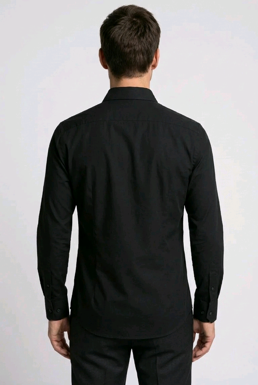 Black long sleeve shirt back view