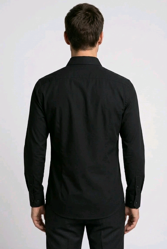 Black long sleeve shirt back view