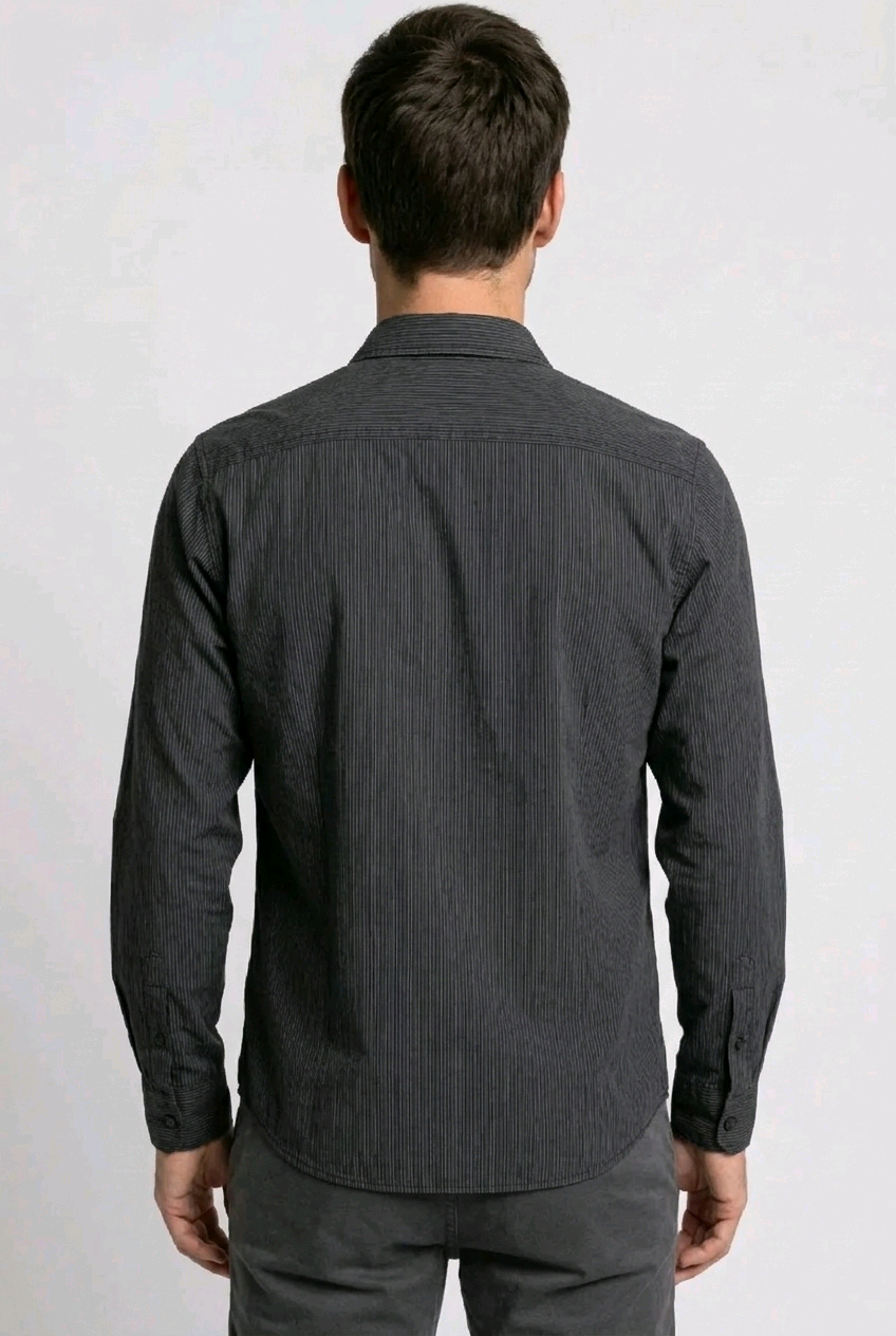 Black pinstripe shirt back view