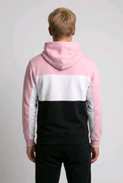 Pink, white, and black colour block hoodie back view, preloved condition.