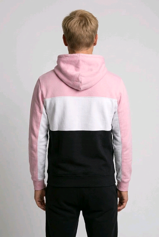 Pink, white, and black colour block hoodie 