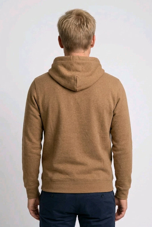 Brown hoodie with hood back view