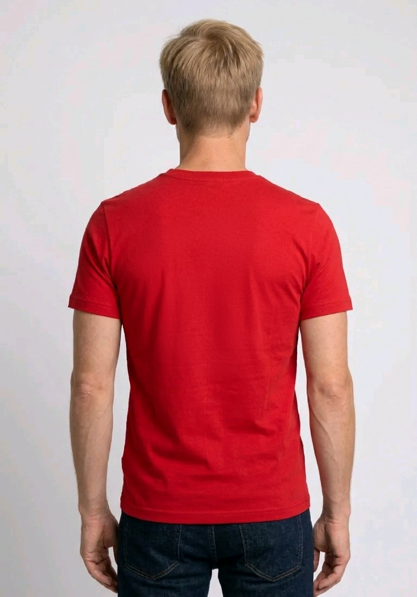 Person wearing a red t-shirt 