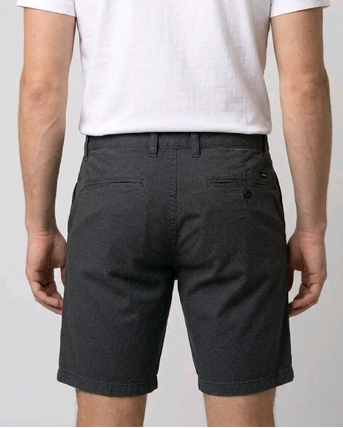 white t-shirt and grey shorts on back view