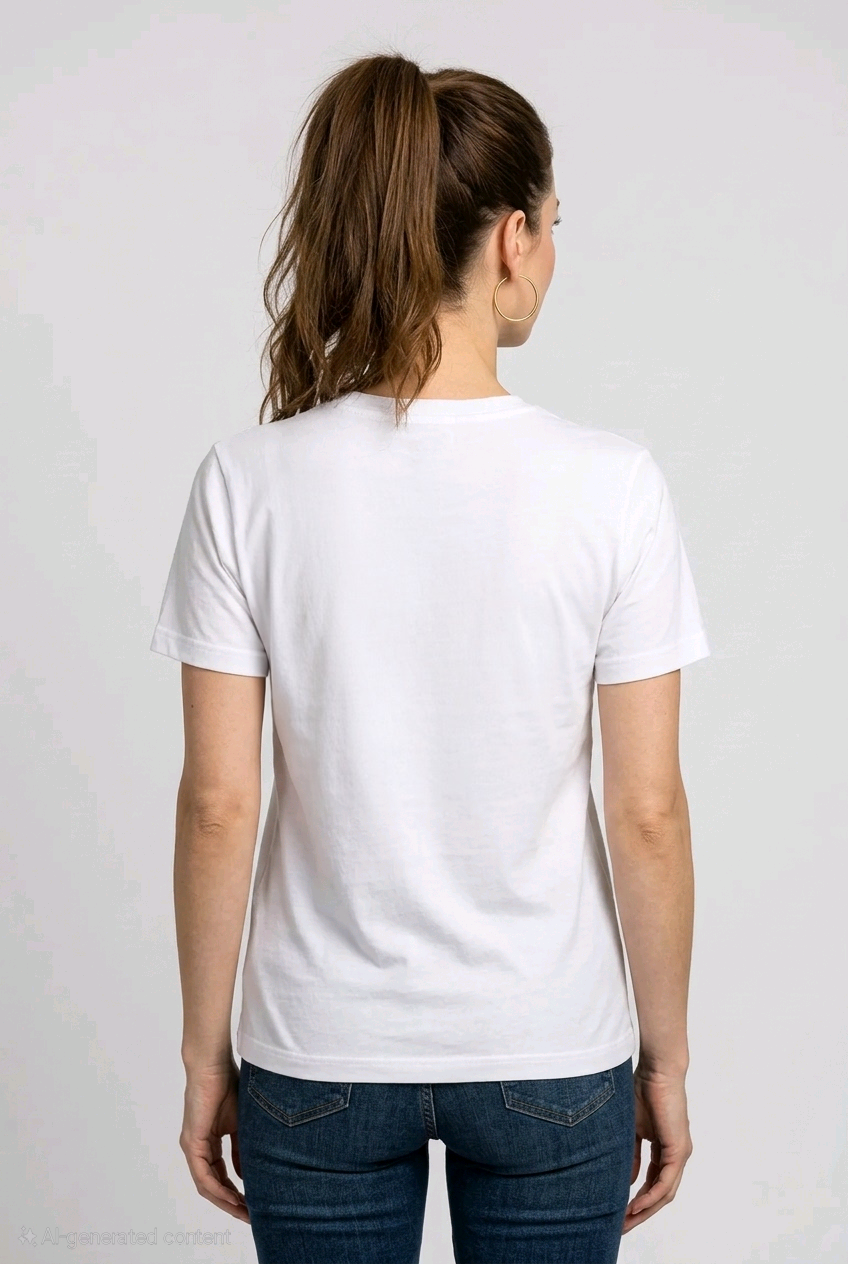 woman wearing a plain white t-shirt back view