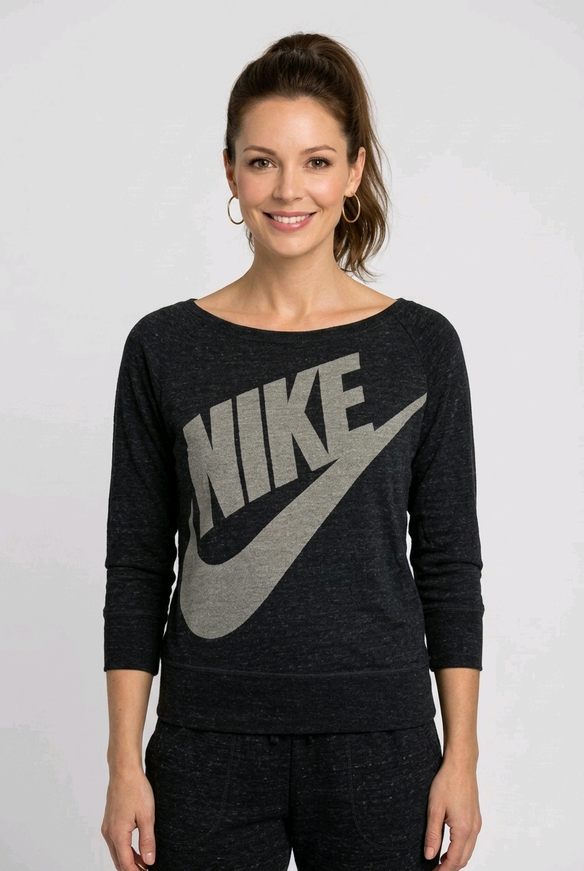 Woman wearing a black Nike sweatshirt 