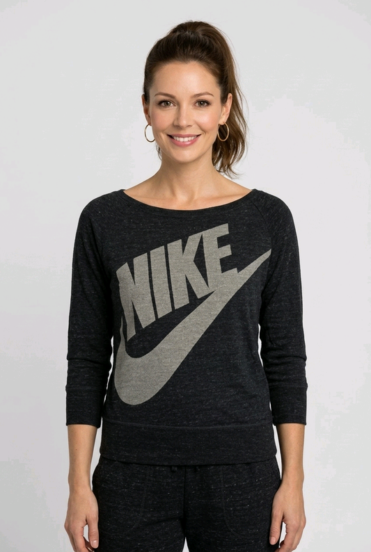 Woman wearing a black Nike sweatshirt 