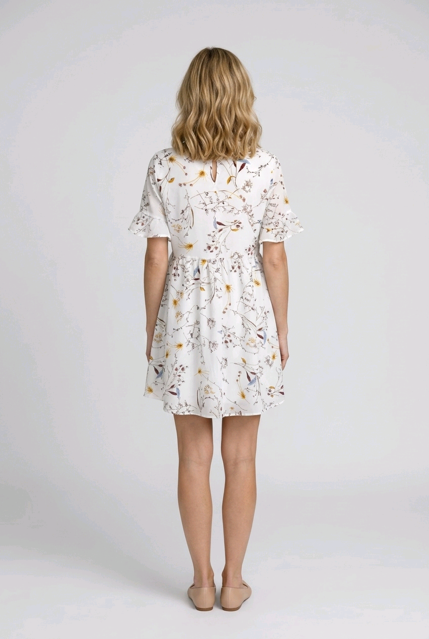 Woman wearing a bird dress back view