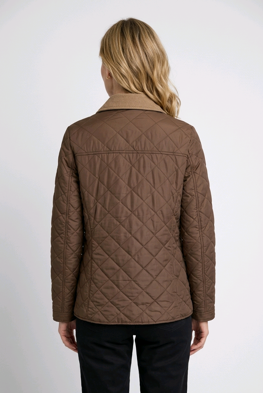 Brown quilted jacket back view