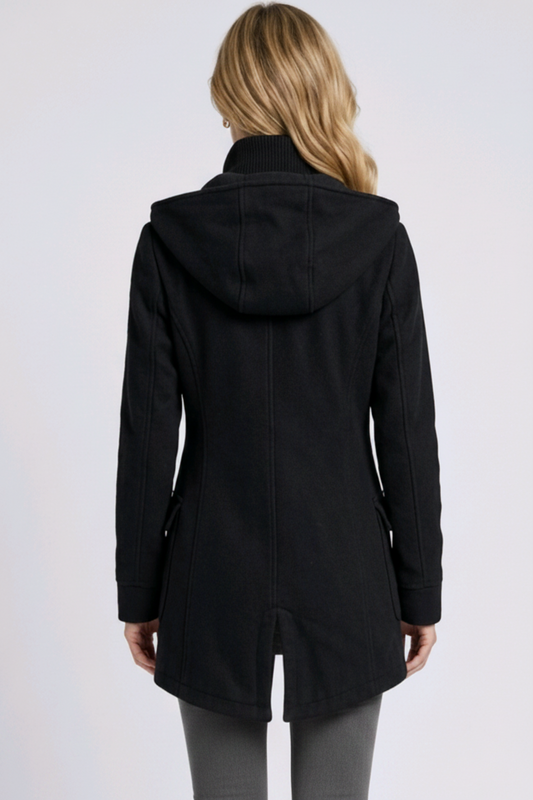Black coat with a hood 
