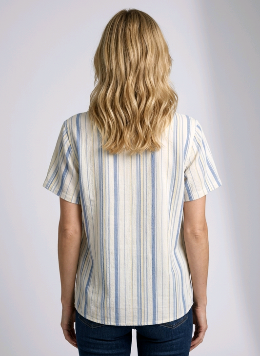 Woman wearing a striped shirt 