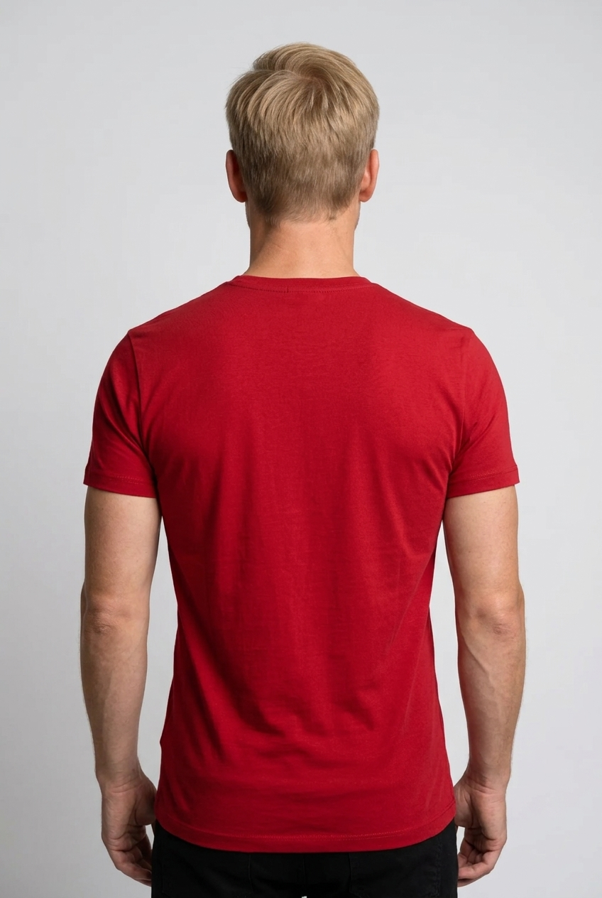 Man wearing a red t-shirt 