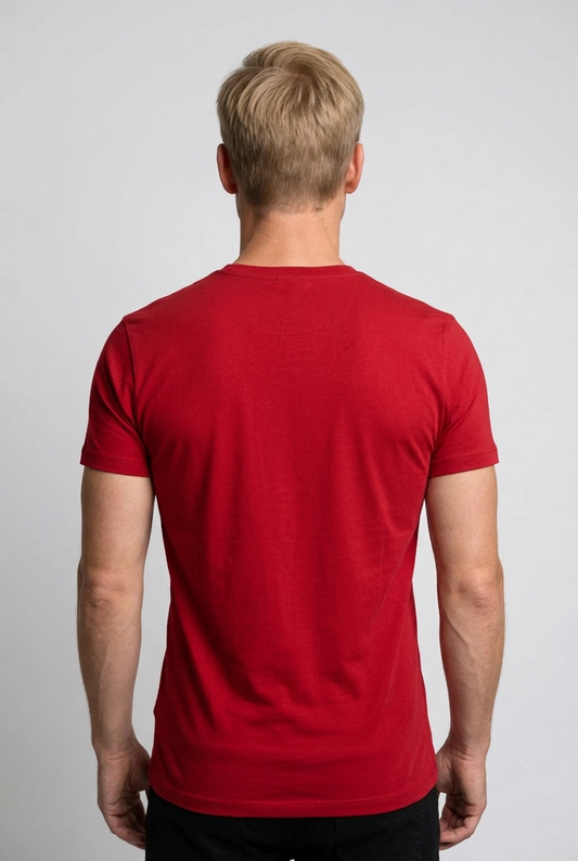 Man wearing a red t-shirt 