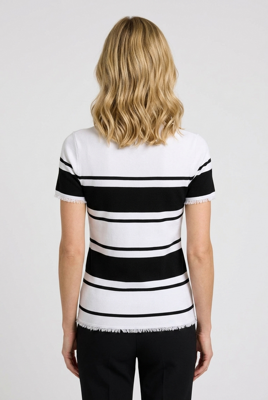 Black & White Striped Knit Top Size -Medium