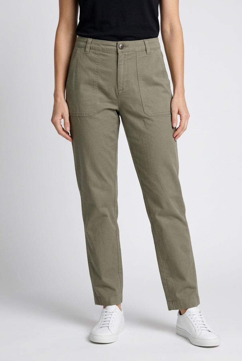 Woman wearing olive green trousers