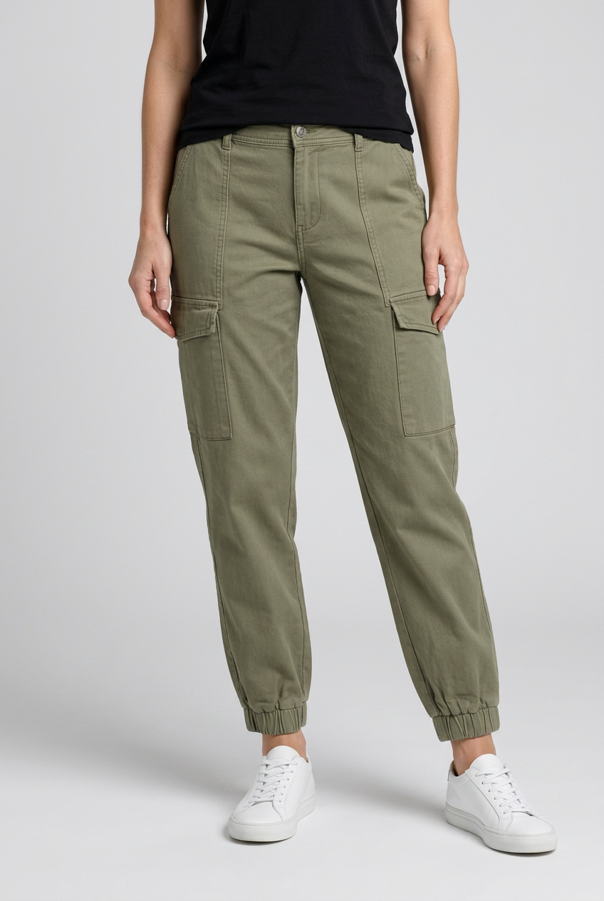 Person wearing green cargo trousers 