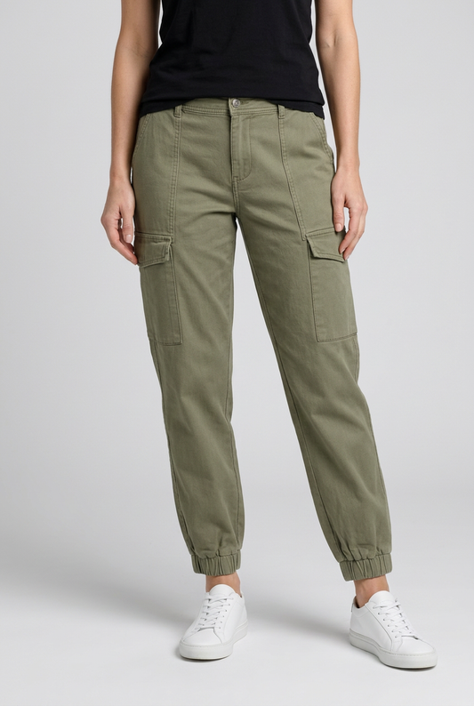 Person wearing green cargo trousers 
