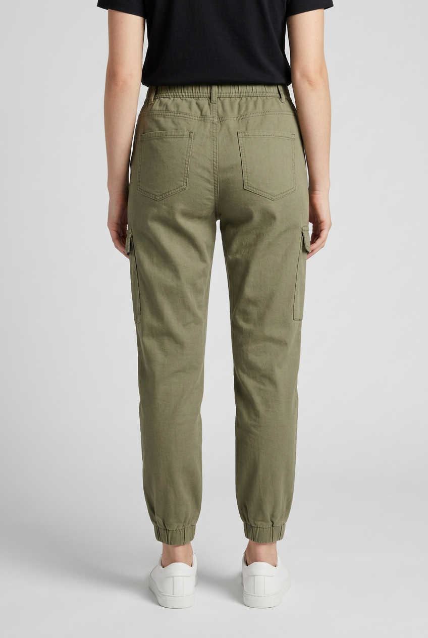 Woman wearing olive green pants 
