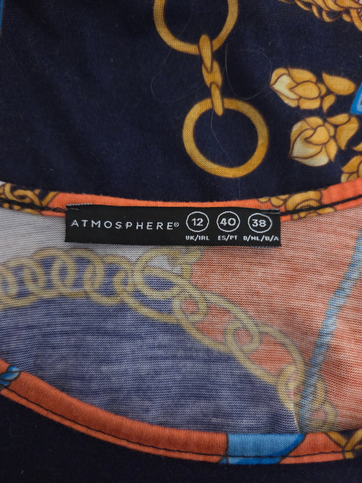 Close-up of a patterned fabric with atmosphere size label 