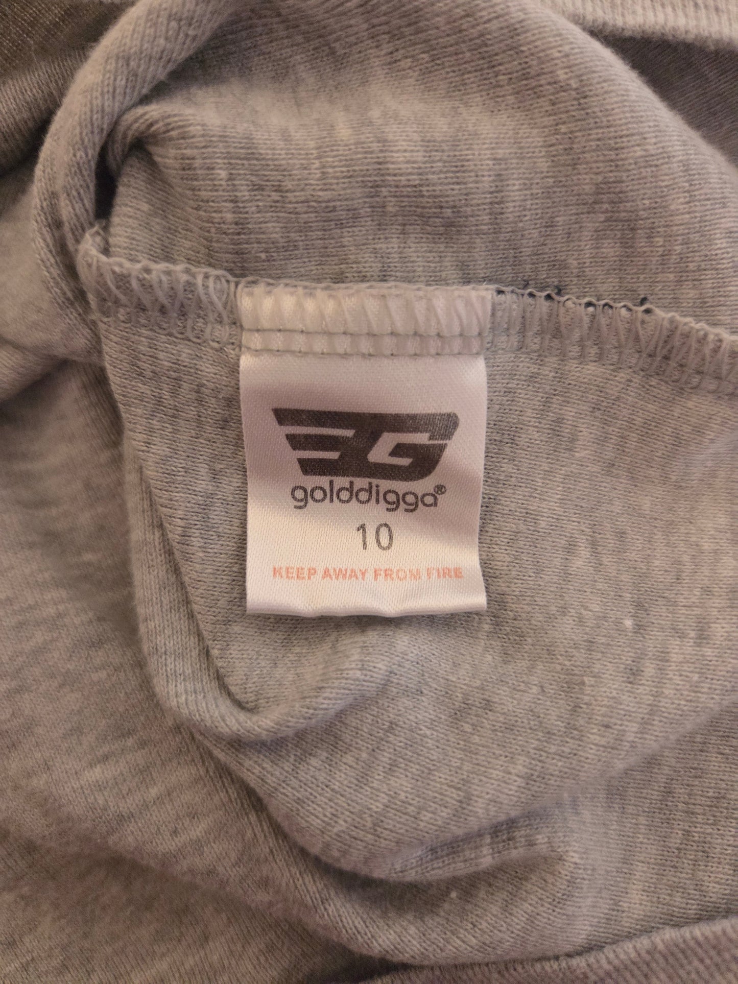 Close-up of a goddigga size label 