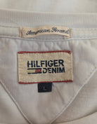 Close-up of Tommy Hilfiger denim label on a garment