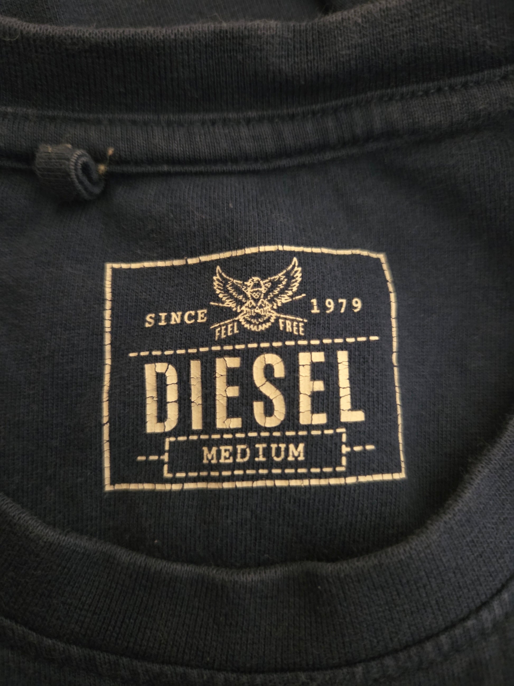 Diesel Embroidered Logo Navy T-Shirt UK Medium Size Label