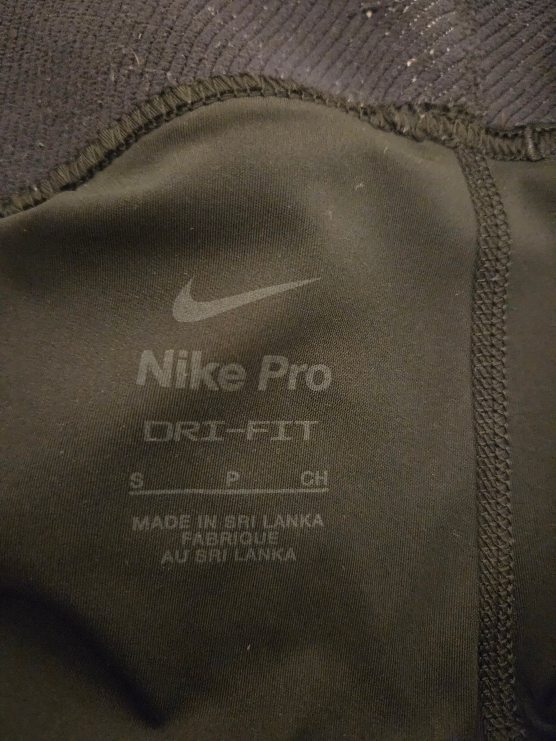 Close-up of Nike Pro Dri-FIT size label 
