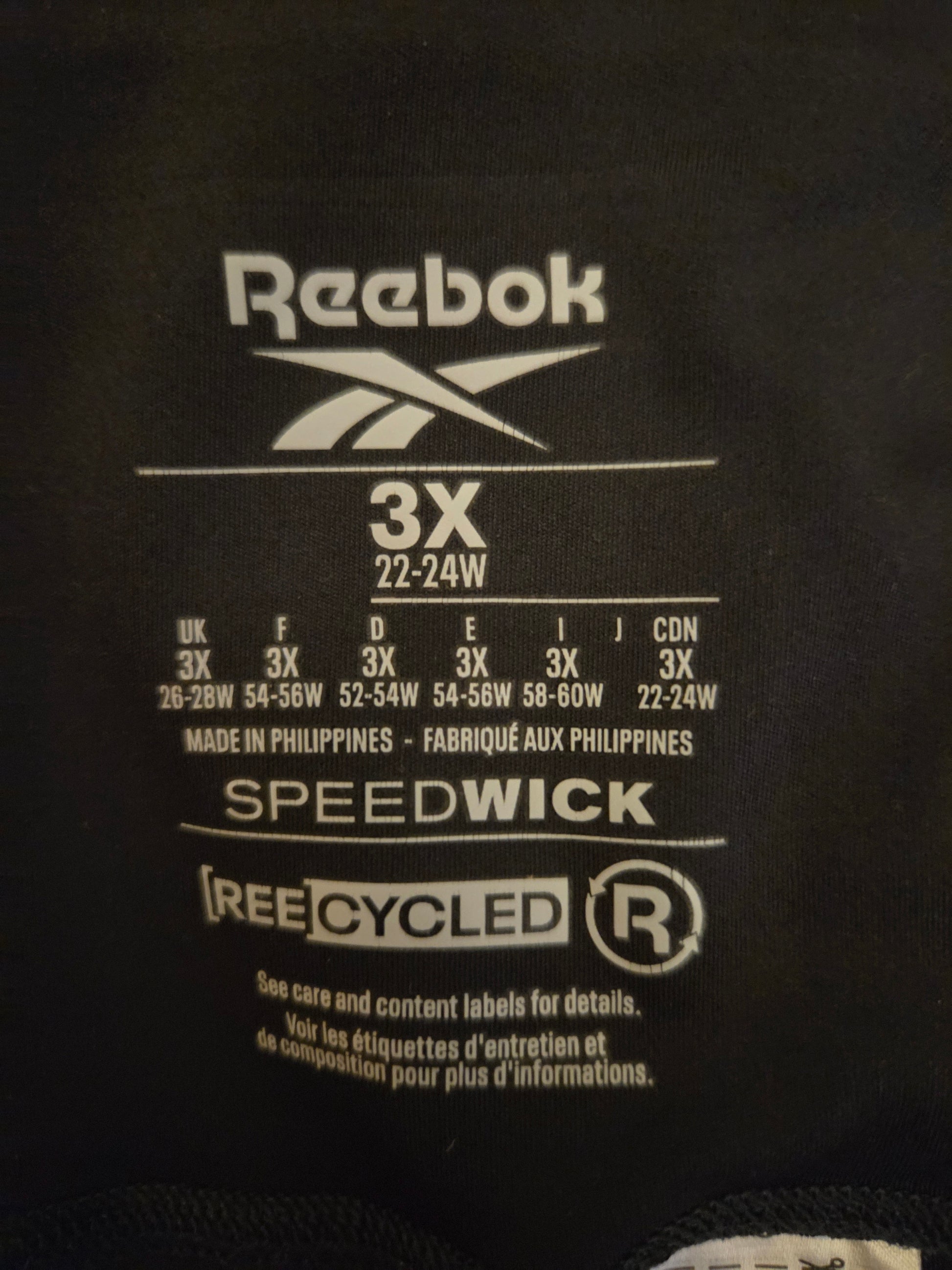 Reebok size label 
