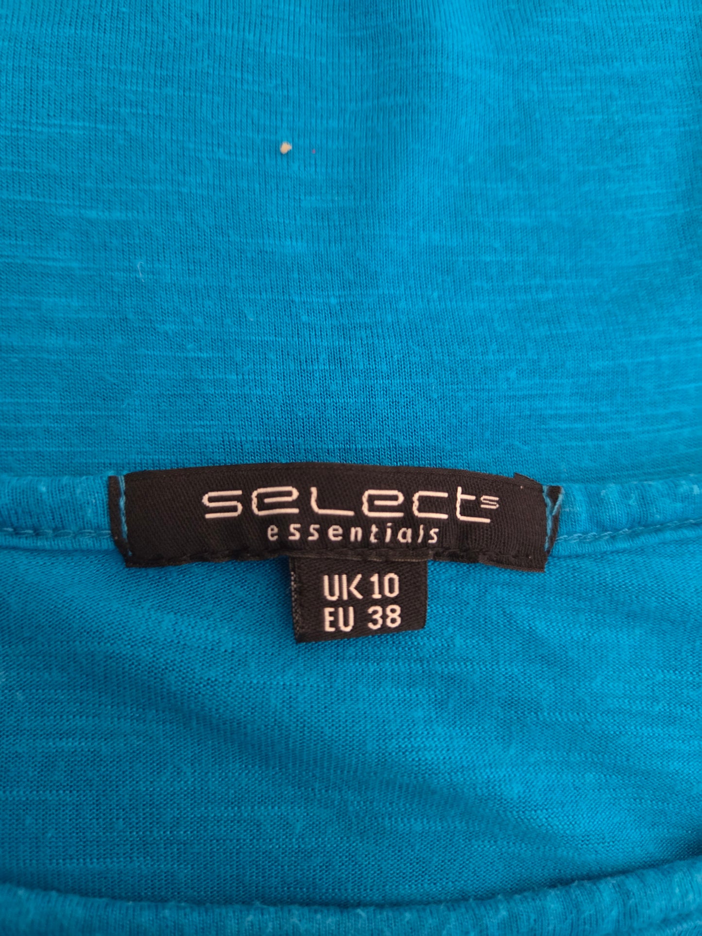 Blue fabric with a 'Select Essentials' label showing size UK 10 EU 38.