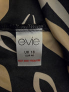 Close-up of an 'evie' size label 