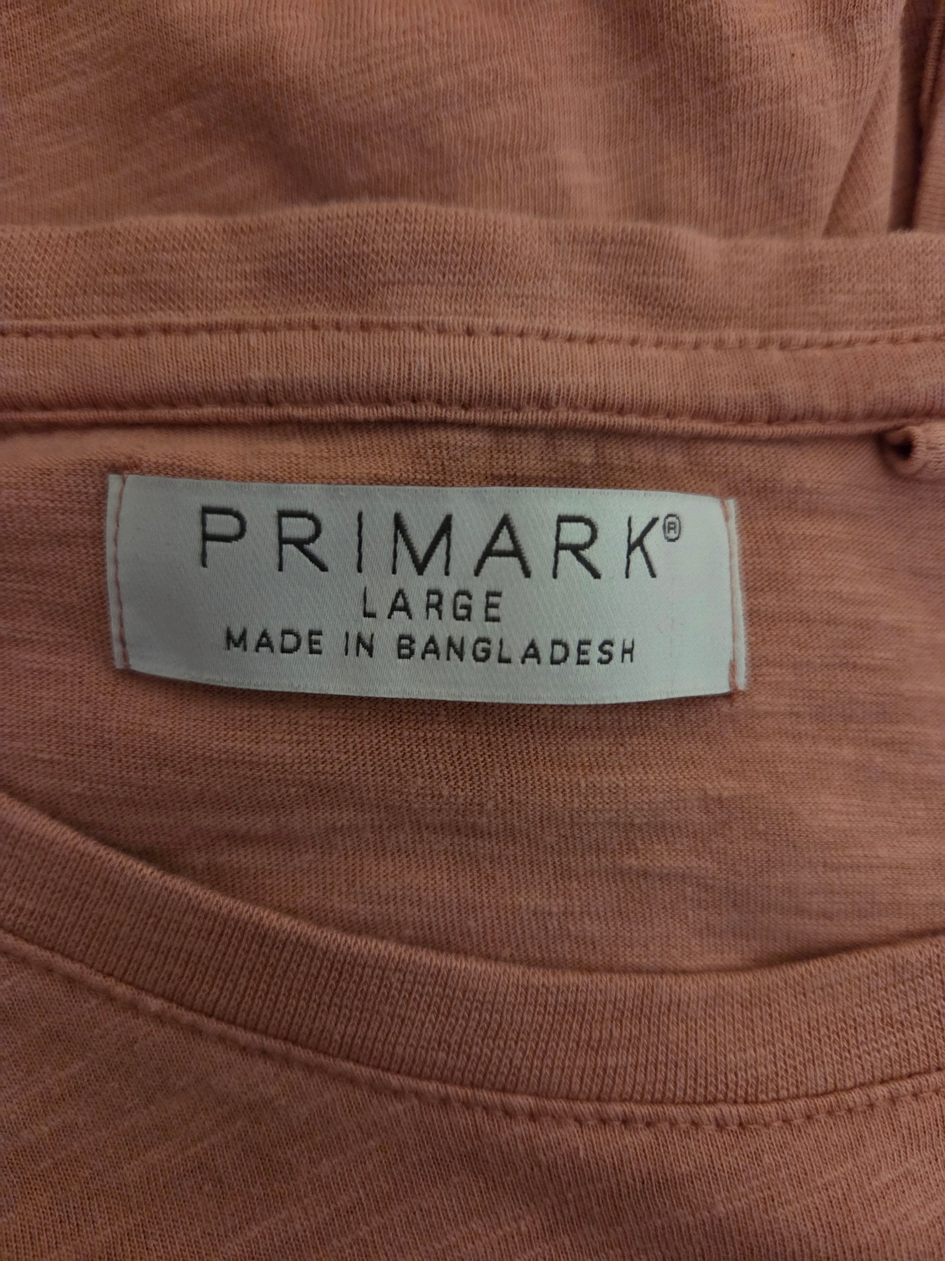Primark pink t-shirt UK large clothing size tag