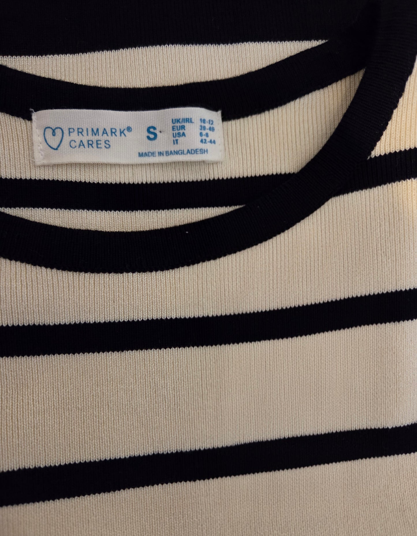 Cream & Black Striped Sleeveless Knit Top Size -Small (10-12)