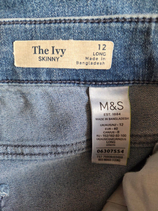 M&S "The Ivy" Light Blue Wash Skinny Jeans- Size- UK-12