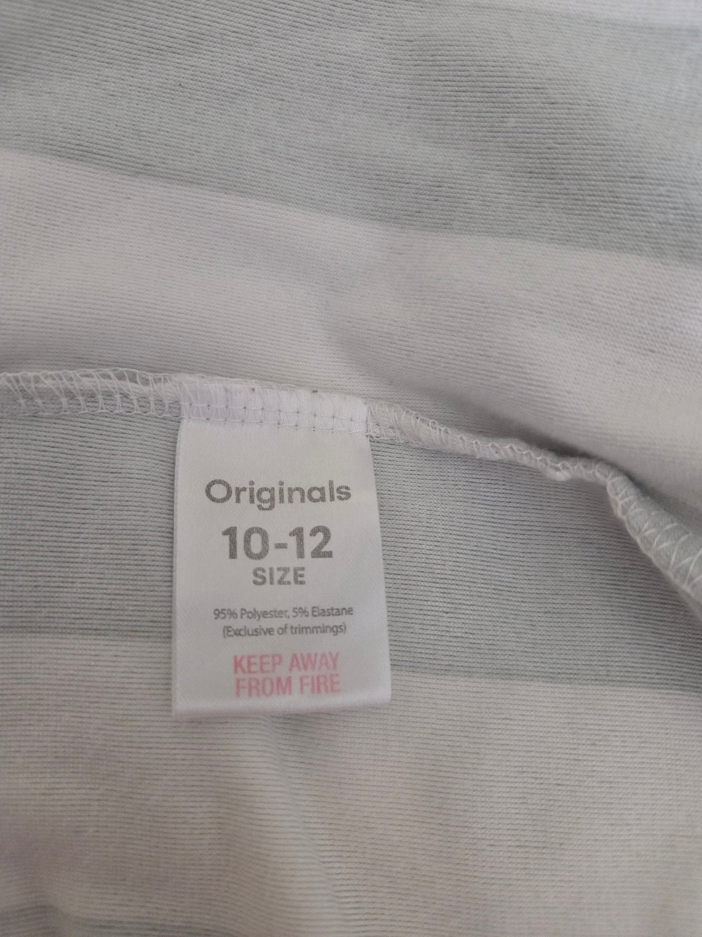 Striped White & Green Velour Style Pyjama Set Size -10-12