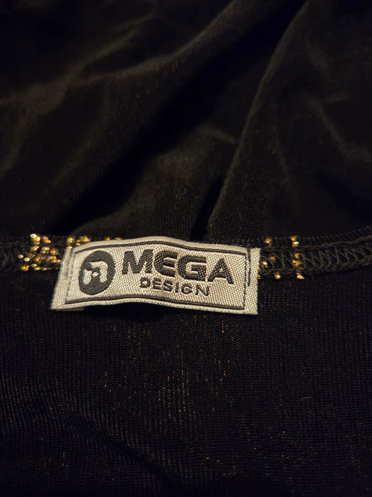 Vintage Mega Design Black Sheer-Style Pattern Top – Size - UK-Medium/Large